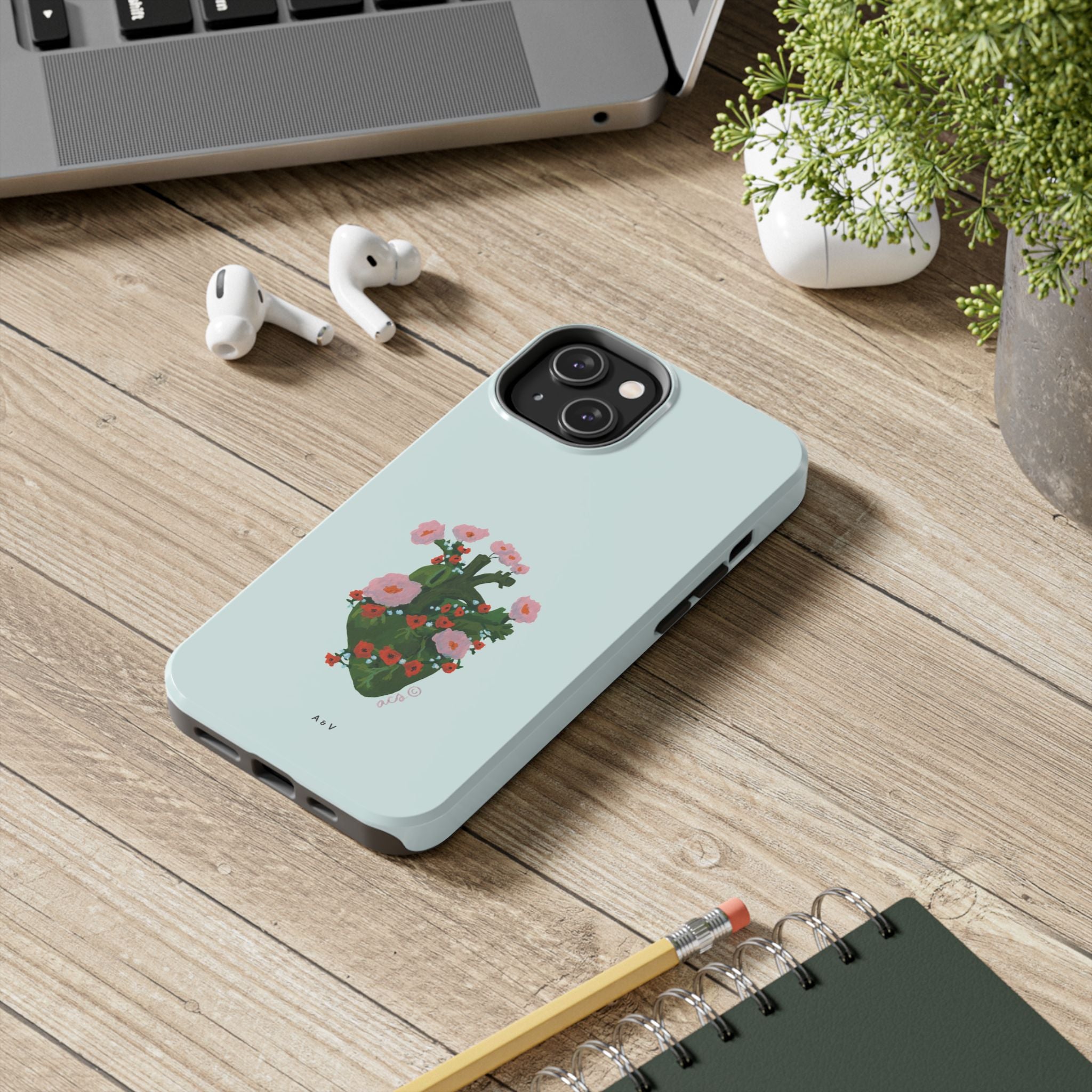 Flower Heart - Blue - Phone Case