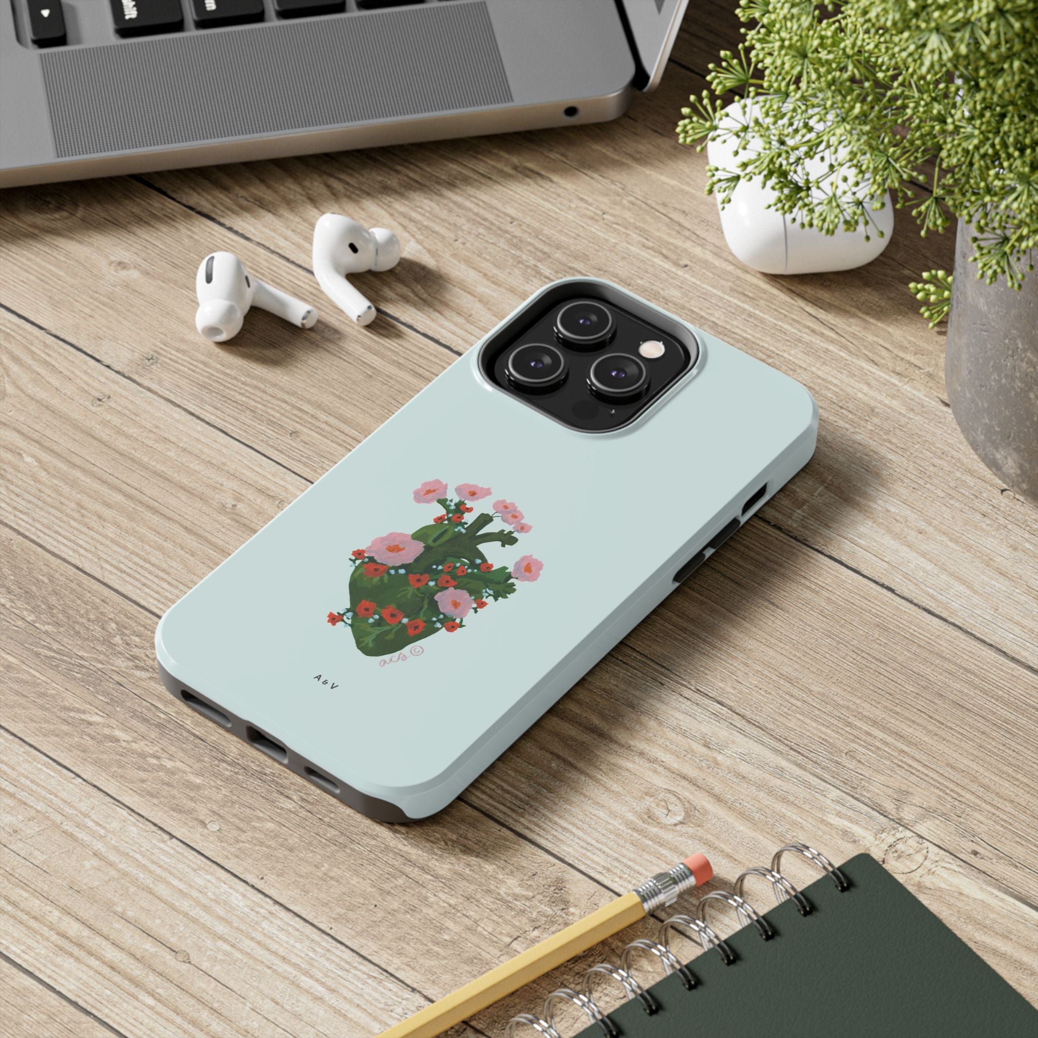 Flower Heart - Blue - Phone Case