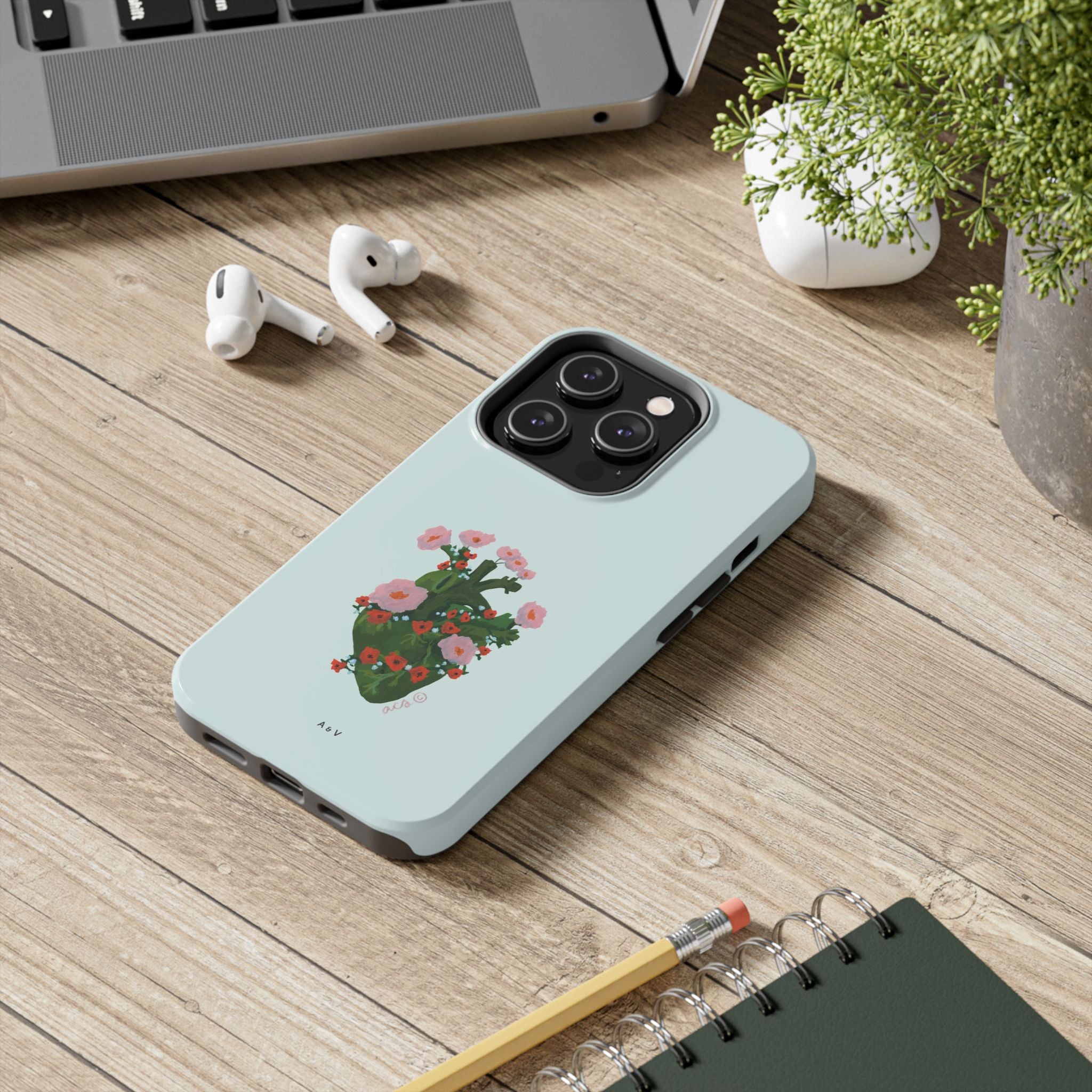 Flower Heart - Blue - Phone Case