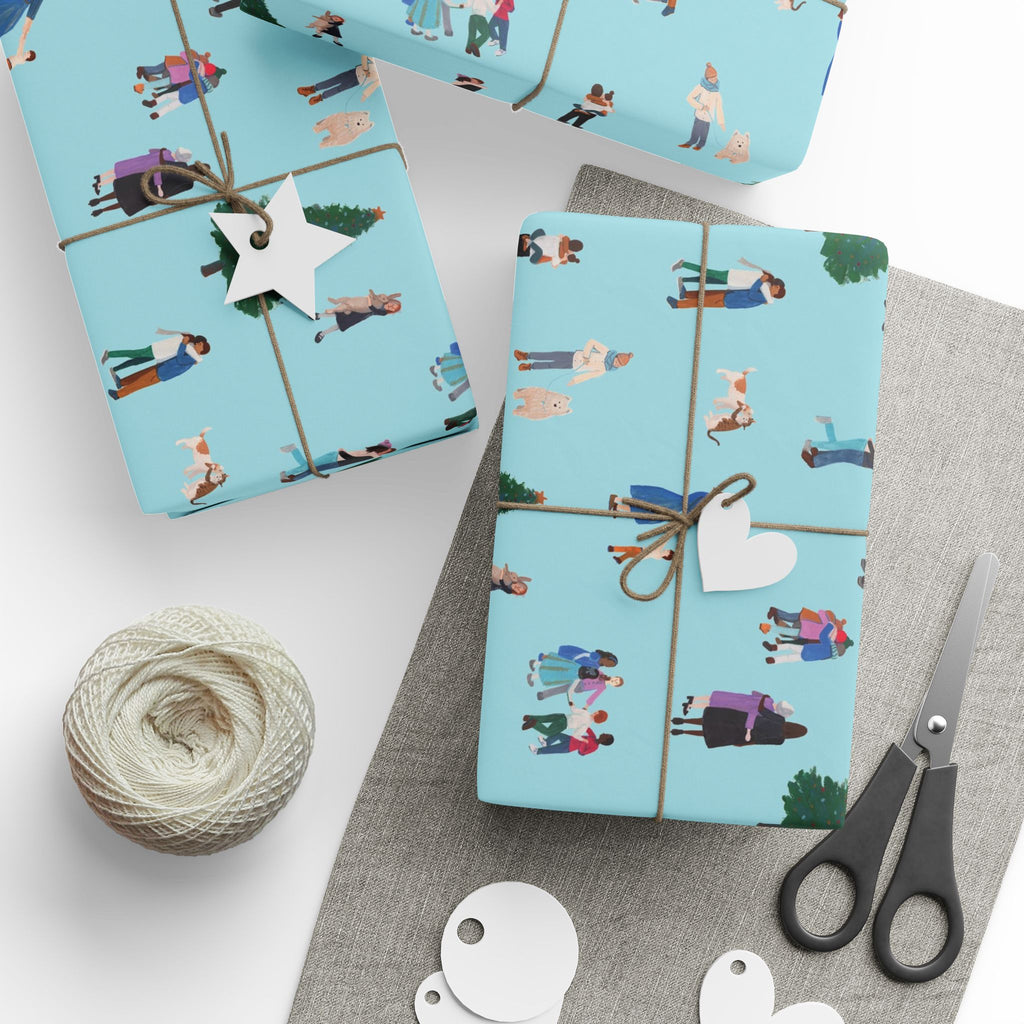 Holiday Wrapping Paper — Christmas Tree & Carolers Pattern