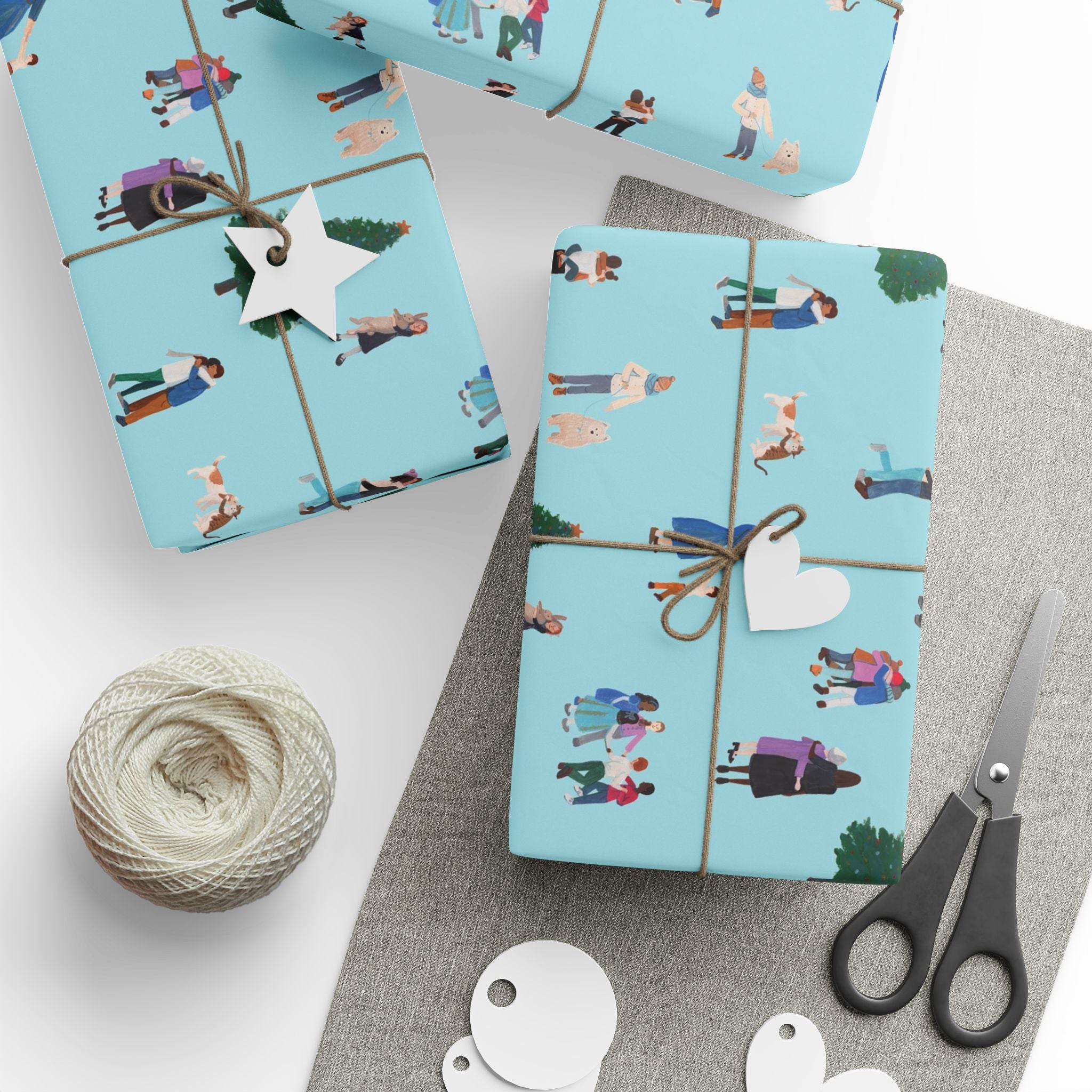 Holiday Wrapping Paper — Christmas Tree & Carolers Pattern