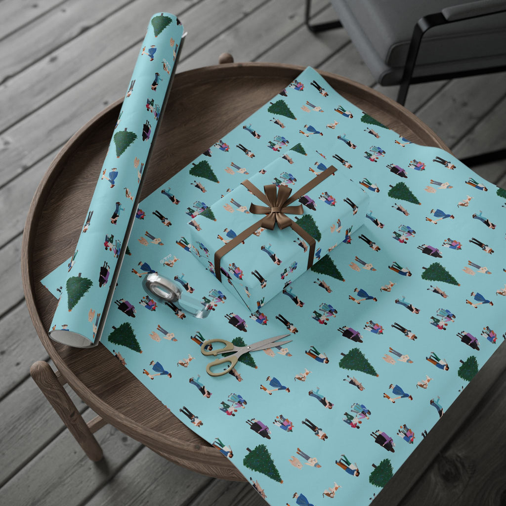 Holiday Wrapping Paper — Christmas Tree & Carolers Pattern
