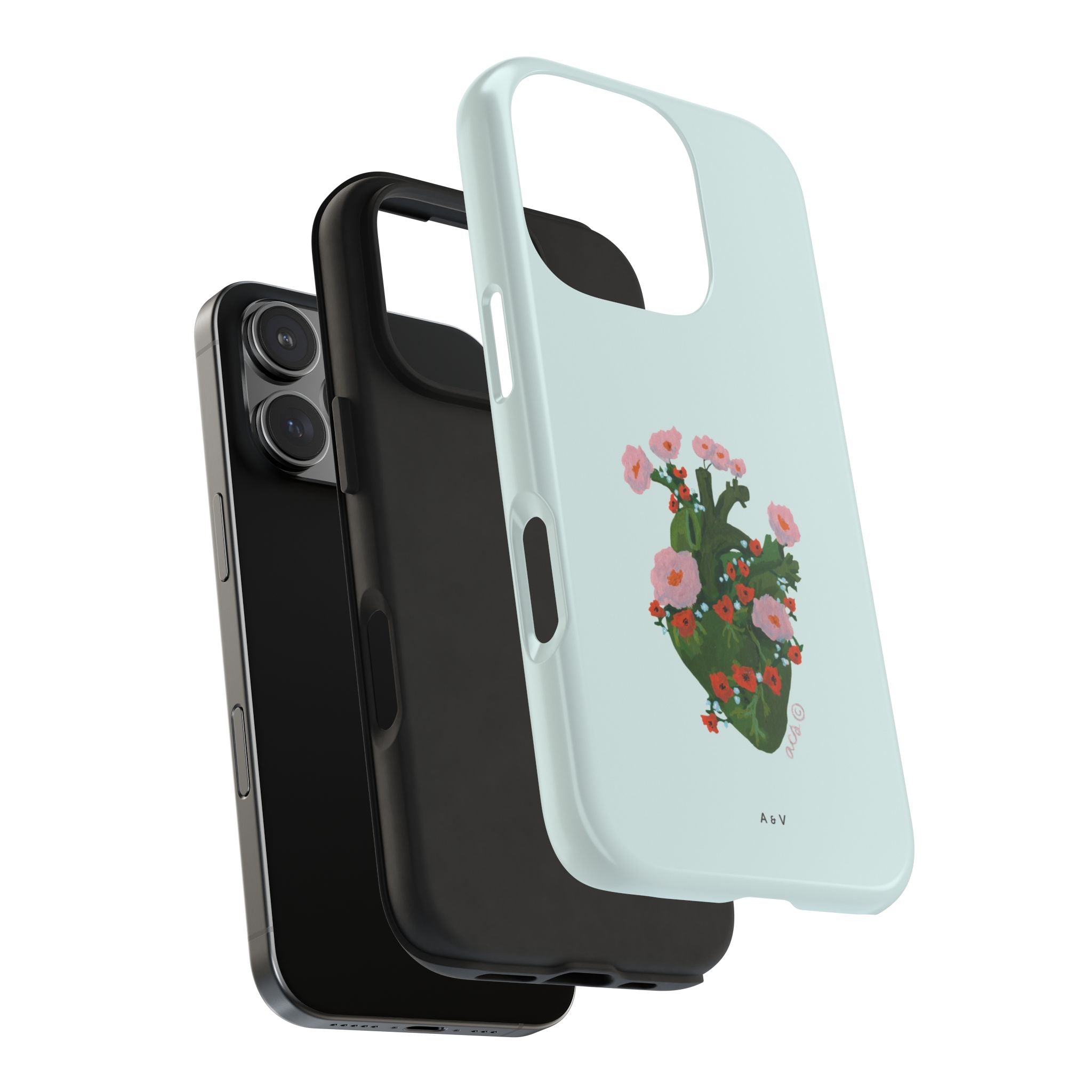 Flower Heart - Blue - Phone Case